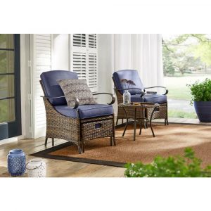 Hampton Bay Layton Pointe 5 Piece Brown Wicker Outdoor Patio Conversation Seating Set With Standard Sky Blue Cushions intended for sizing 1000 X 1000
