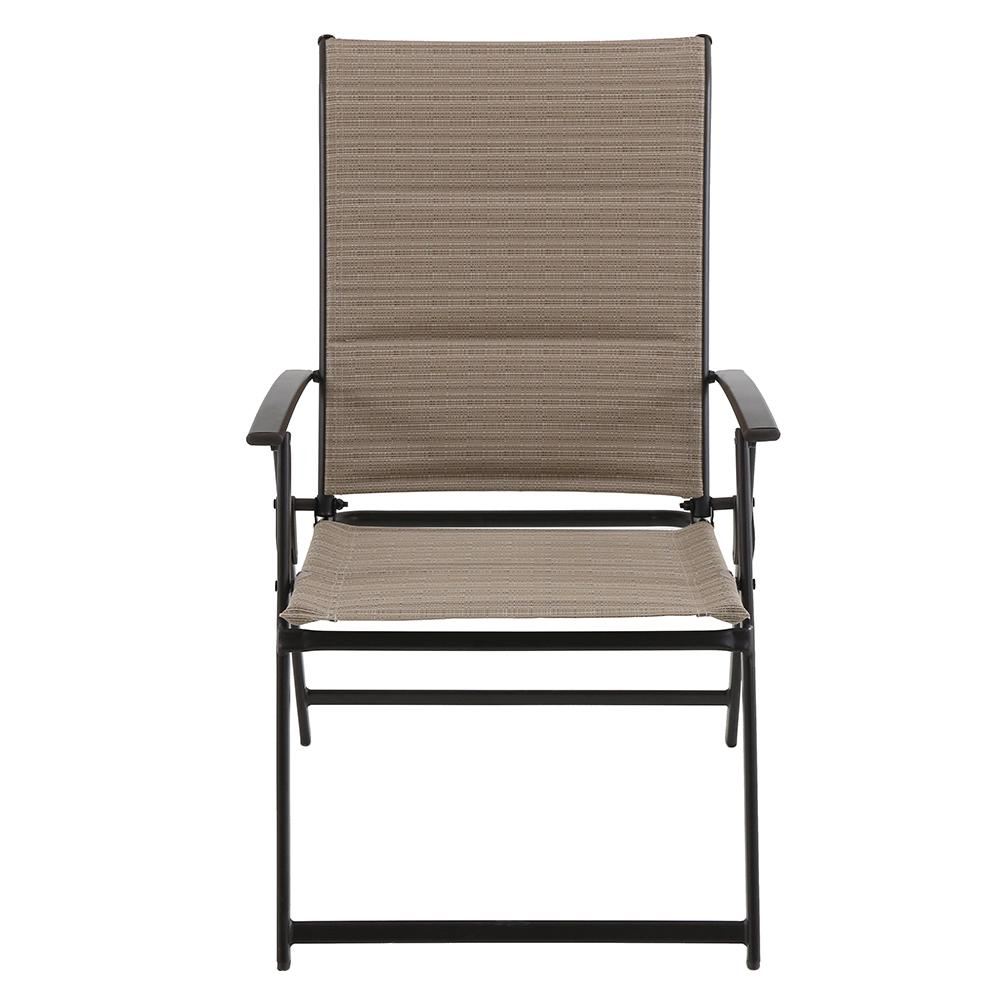 Hampton Bay Mix And Match Folding Steel Outdoor Patio Dining Chair In Cafe Tan Sling 2 Pack for dimensions 1000 X 1000