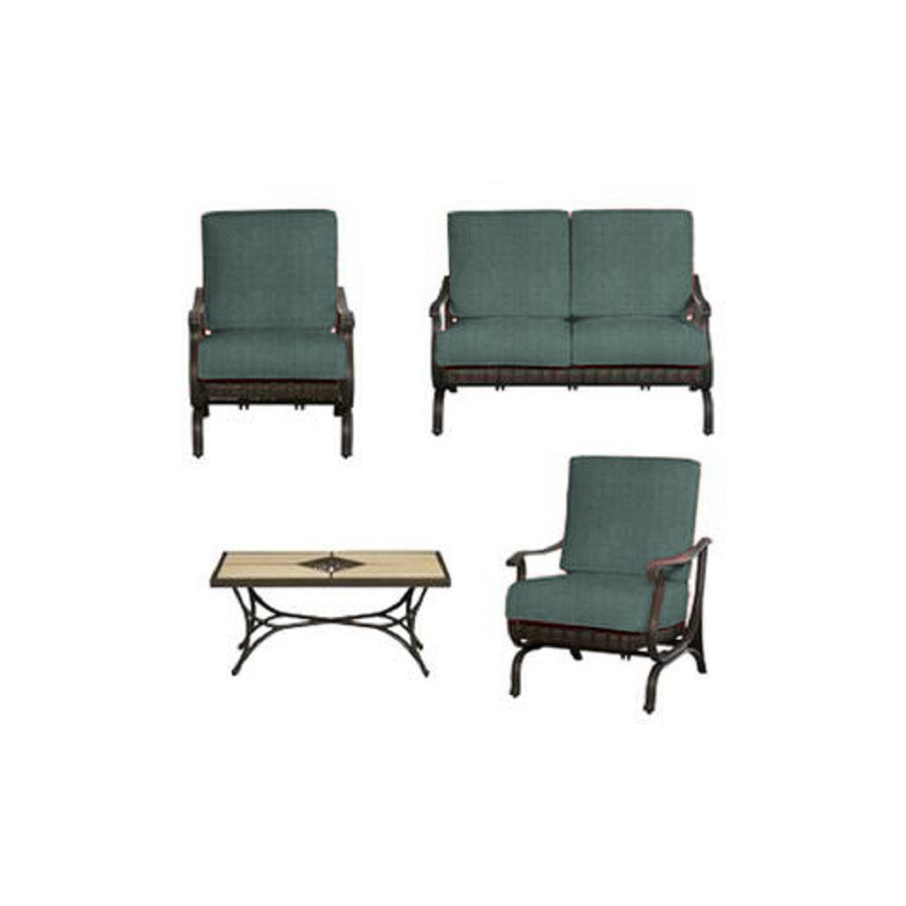 Hampton Bay Pembrey 4 Piece All Weather Wicker Patio Conversation Set With Peacock Java Cushions in measurements 1000 X 1000