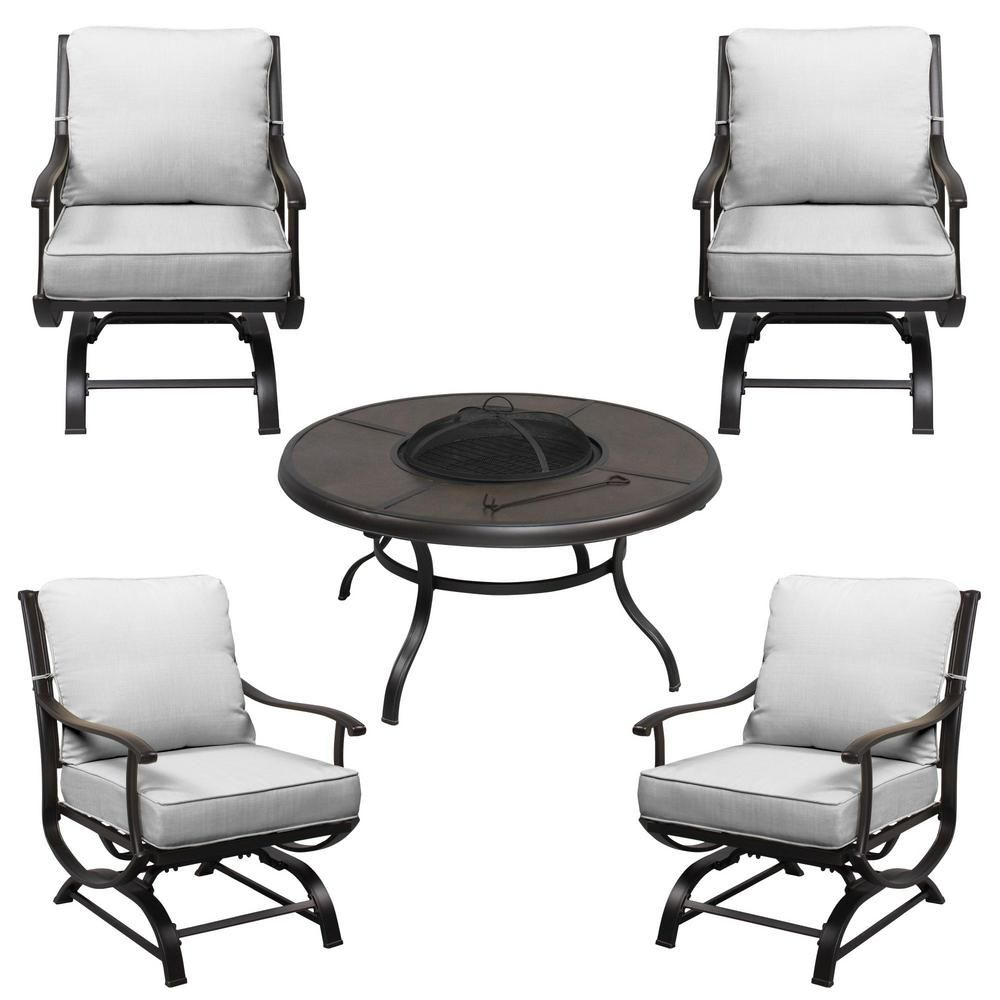 Hampton Bay Redwood Valley 5 Piece Black Steel Outdoor Patio within sizing 1000 X 1000