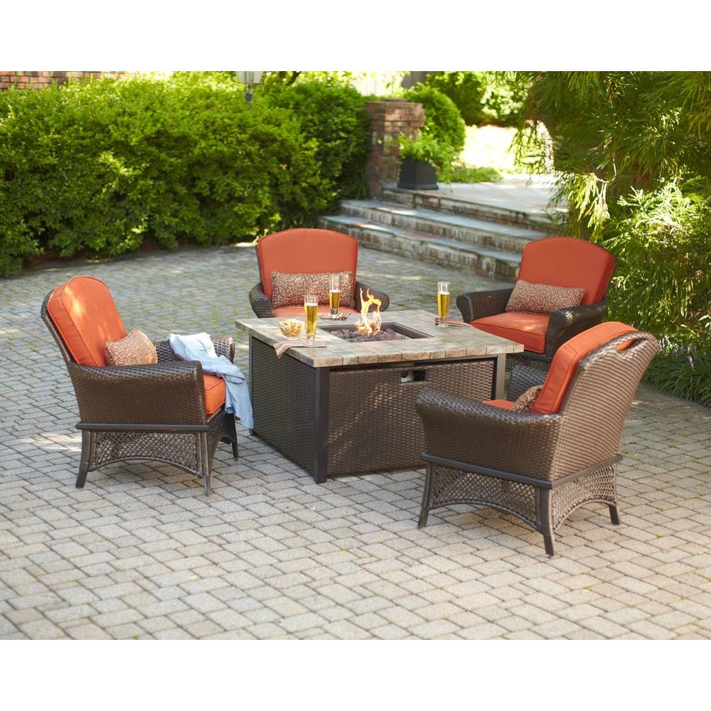 Hampton Bay Rosemarket 5 Piece Patio Fire Pit Set with measurements 1000 X 1000