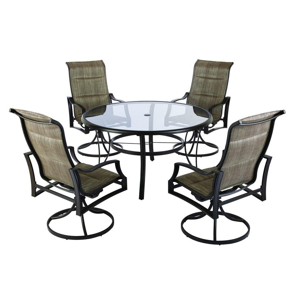 Hampton Bay Statesville 5 Piece Padded Sling Patio Dining Set With 53 In Glass Top intended for sizing 1000 X 1000