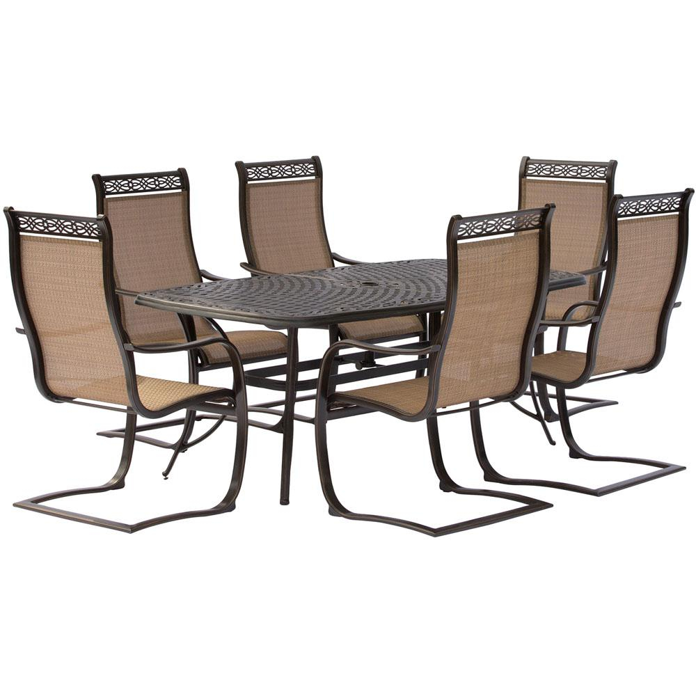 Hanover Manor 7 Piece Aluminum Rectangular Outdoor Dining Set With Spring Sling Chairs And Cast Top Table intended for dimensions 1000 X 1000