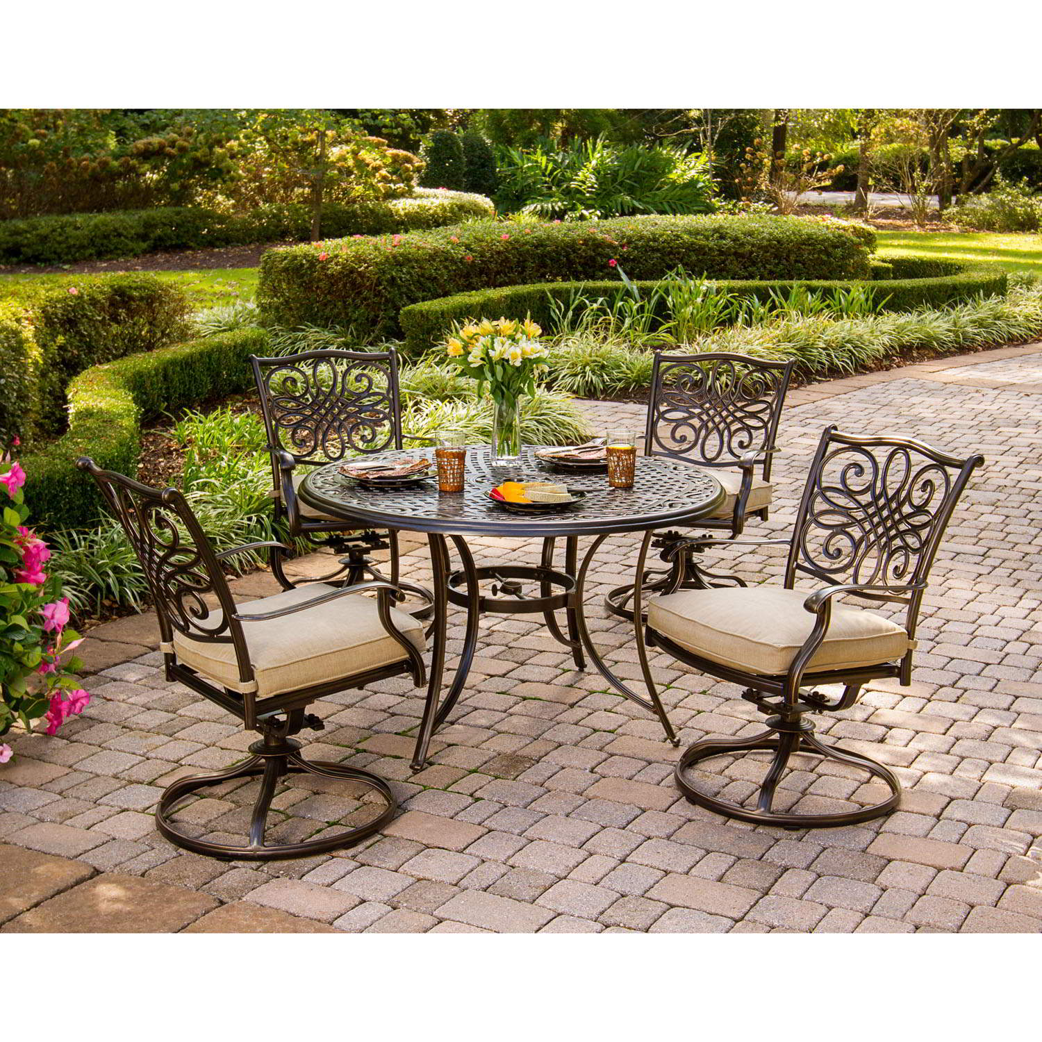 Hanover Traditions 5 Piece Dining Set With Four Swivel Rockers And A 48 In Round Table Traditions5pcsw with regard to measurements 1500 X 1500