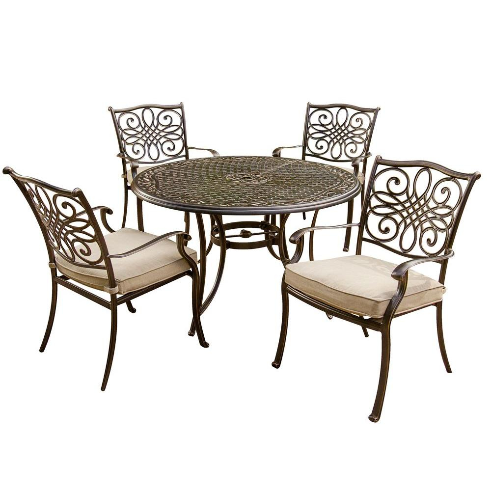 Hanover Traditions 5 Piece Patio Outdoor Dining Set With 4 Cast Aluminum Dining Chairs And 48 In Round Table regarding measurements 1000 X 1000