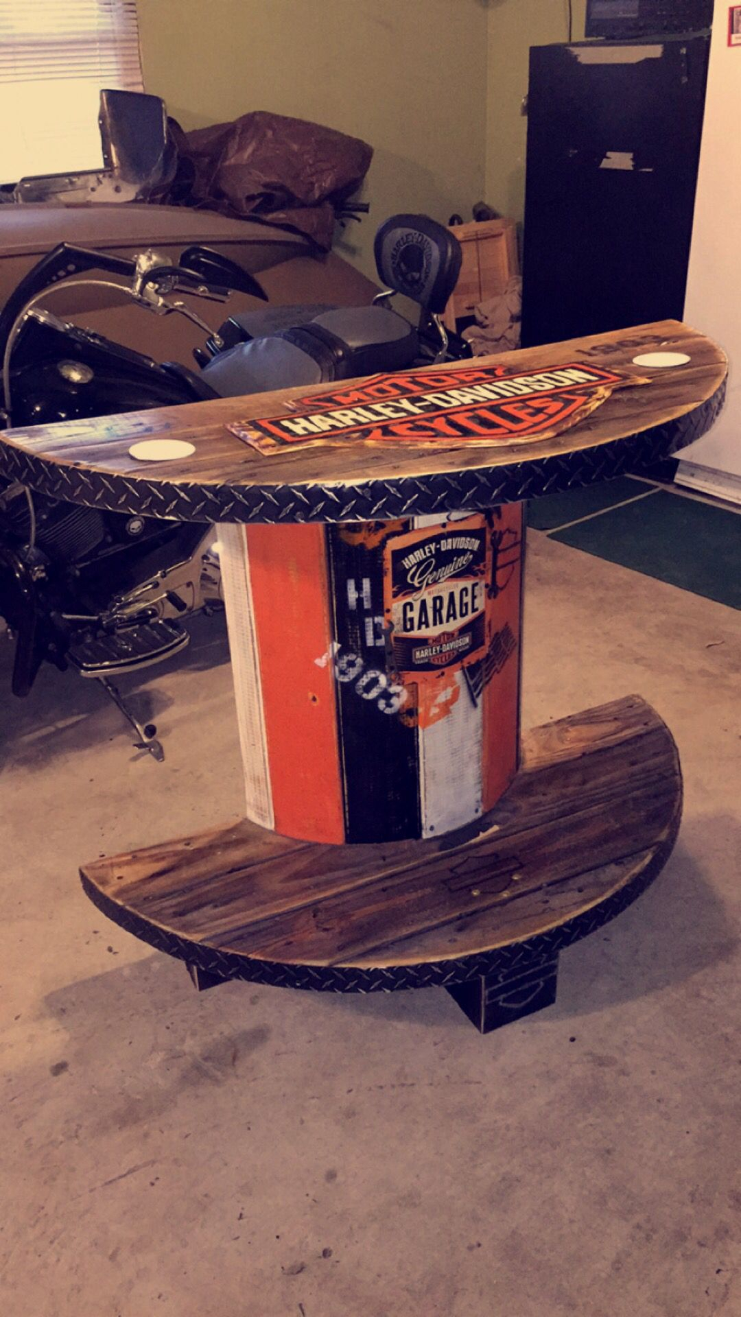 Harley Davidson 12 Spool Table At Rollies Bar Harley in proportions 1080 X 1920