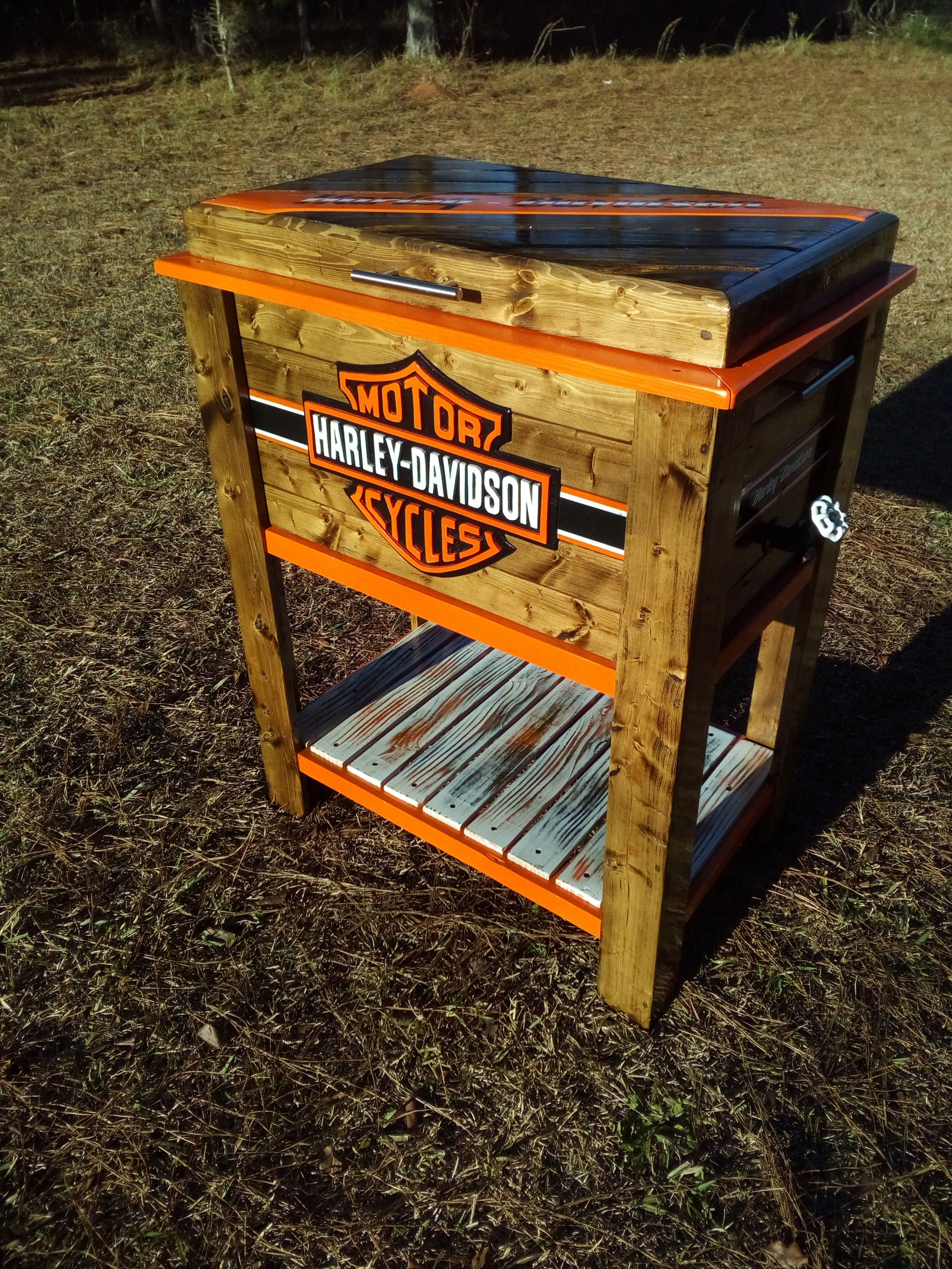 Harley Davidson Cooler Wooden Ice Chest Wooden Cooler inside proportions 2448 X 3264