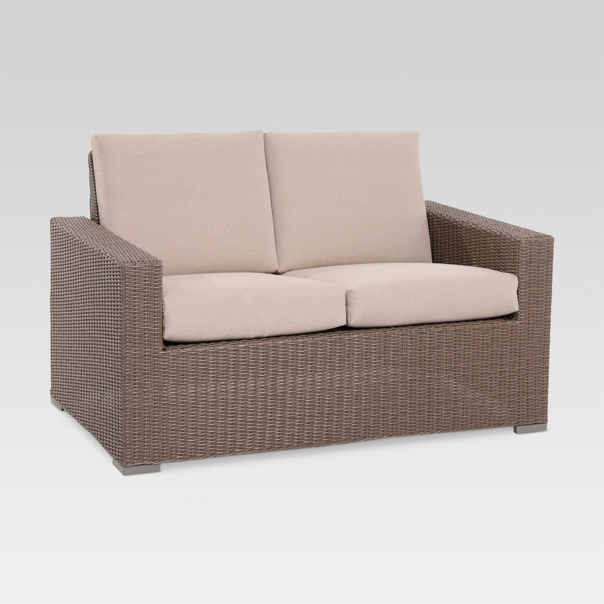 Heatherstone Wicker Patio Loveseat Tan Threshold pertaining to sizing 2000 X 2000