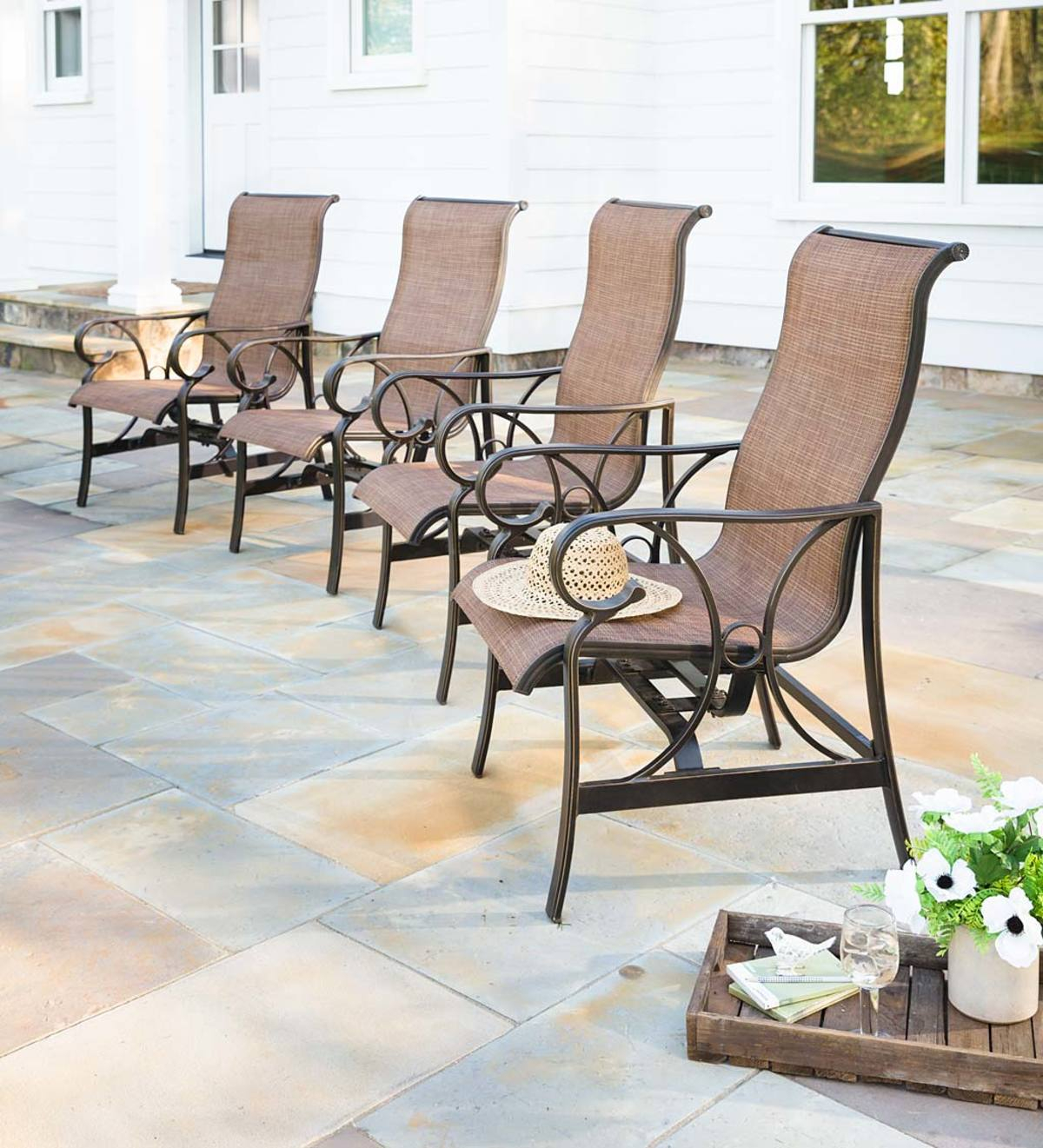 High Back Patio Sling Chairs Set Of 4 within dimensions 1200 X 1321