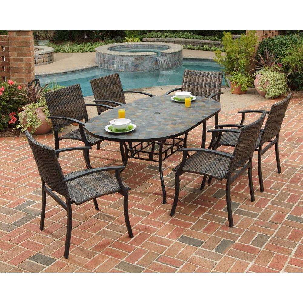 Homestyles Stone Harbor 7 Piece Slate Tile Top Rectangular Patio Dining Set With Newport Chairs intended for proportions 1000 X 1000