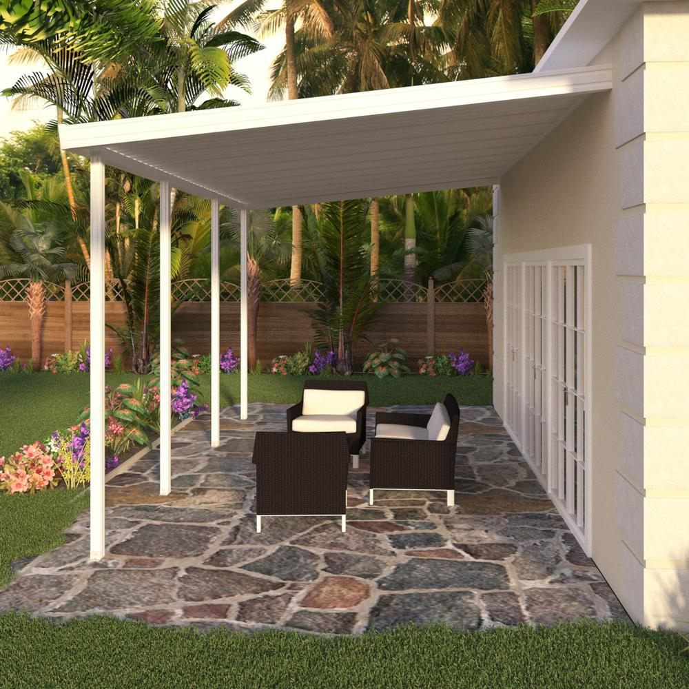 Integra 10 Ft X 16 Ft White Aluminum Attached Solid Patio Cover With 4 Posts Maximum Roof Load 30 Lbs regarding proportions 1000 X 1000