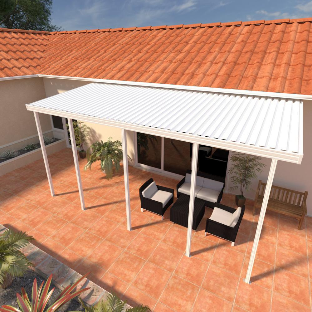 Integra 10 Ft X 20 Ft White Aluminum Attached Solid Patio Cover With 5 Posts Maximum Roof Load 30 Lbs throughout dimensions 1000 X 1000