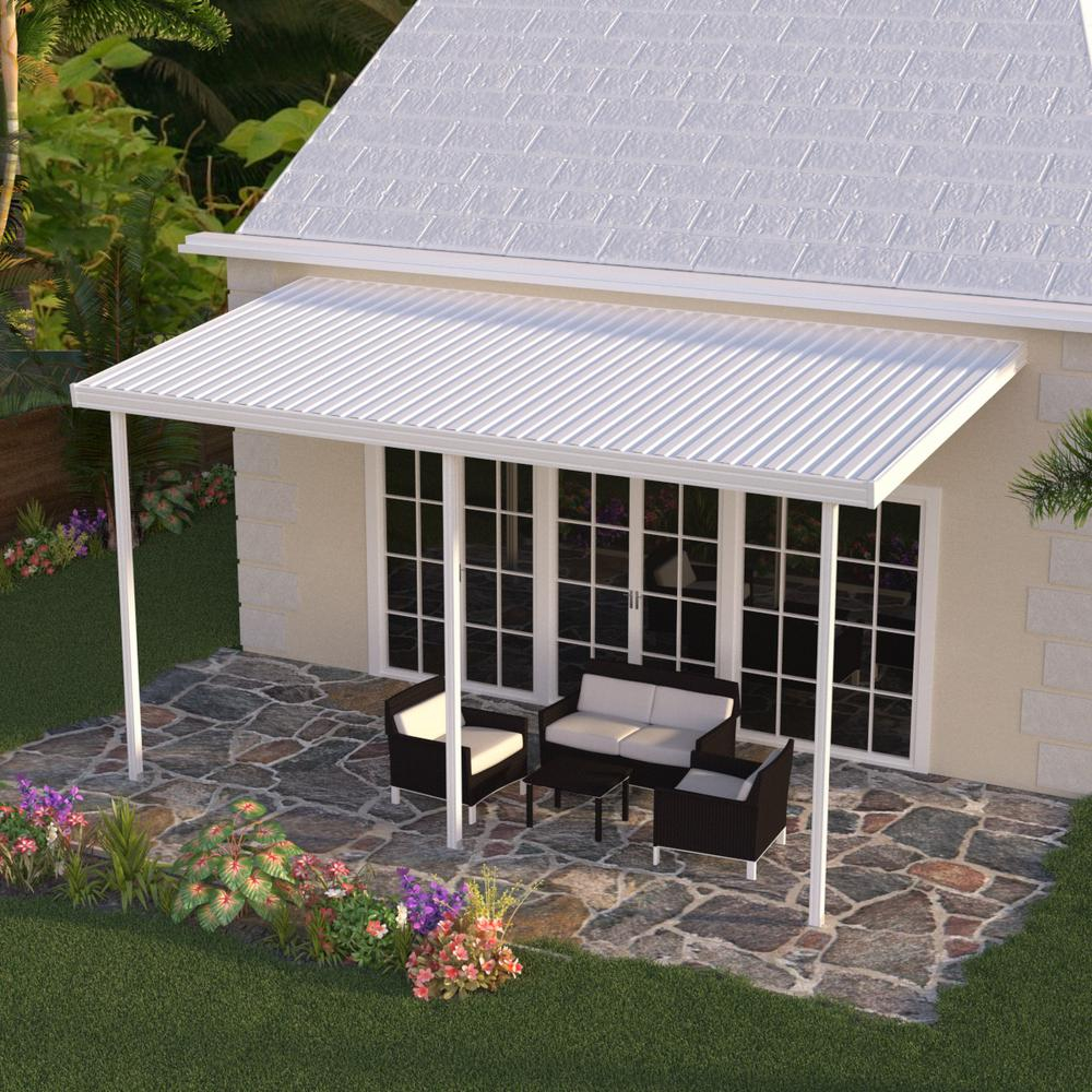 Integra 12 Ft X 10 Ft White Aluminum Attached Solid Patio Cover With 3 Posts 20 Lbs Live Load for proportions 1000 X 1000