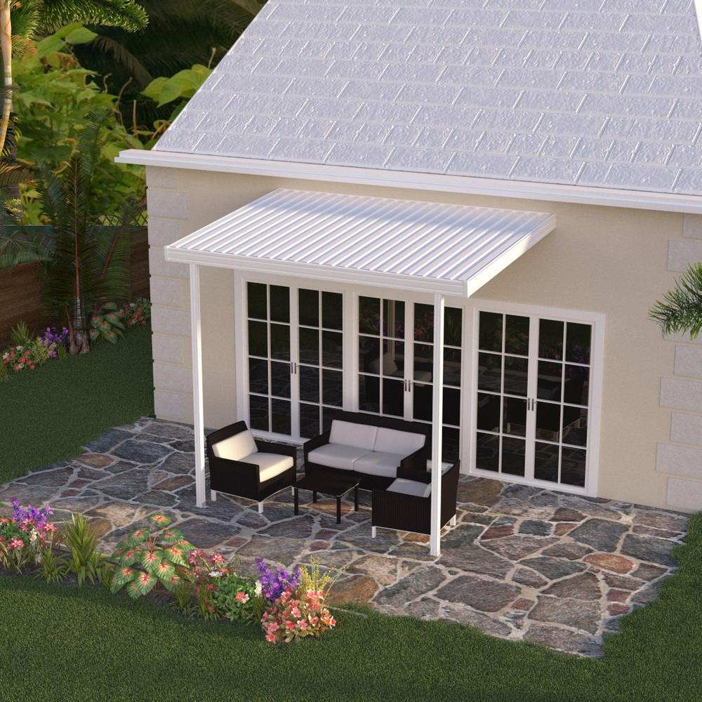 Integra 12 Ft X 8 Ft White Aluminum Attached Solid Patio Cover With 2 Posts 10 Lbs Live Load throughout sizing 1000 X 1000