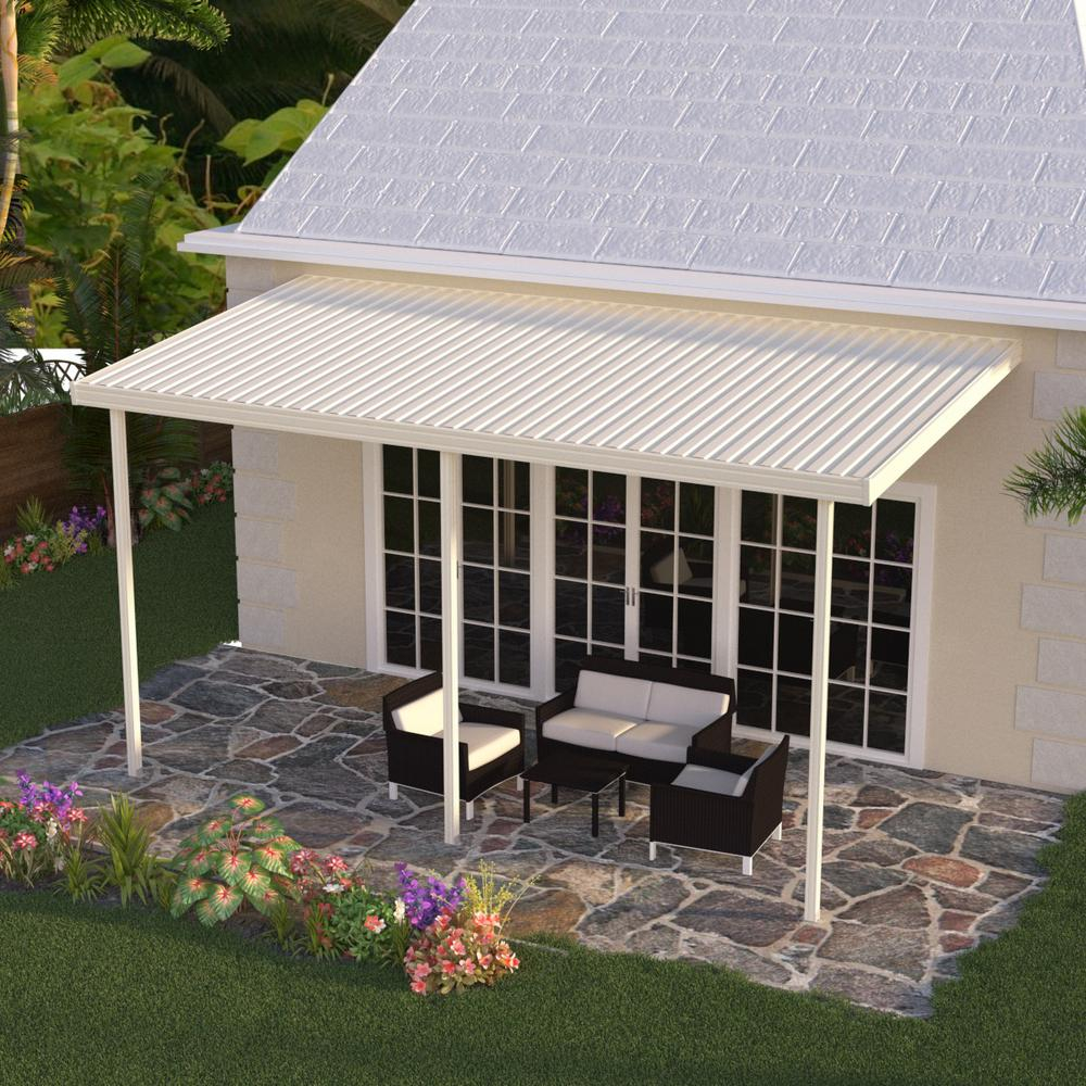 Integra 16 Ft X 8 Ft Ivory Aluminum Attached Solid Patio Cover With 3 Posts 10 Lbs Live Load in measurements 1000 X 1000