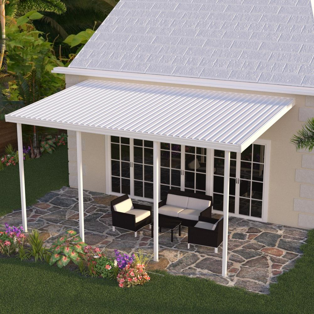 Integra 18 Ft X 10 Ft White Aluminum Attached Solid Patio Cover With 4 Posts 20 Lbs Live Load inside dimensions 1000 X 1000