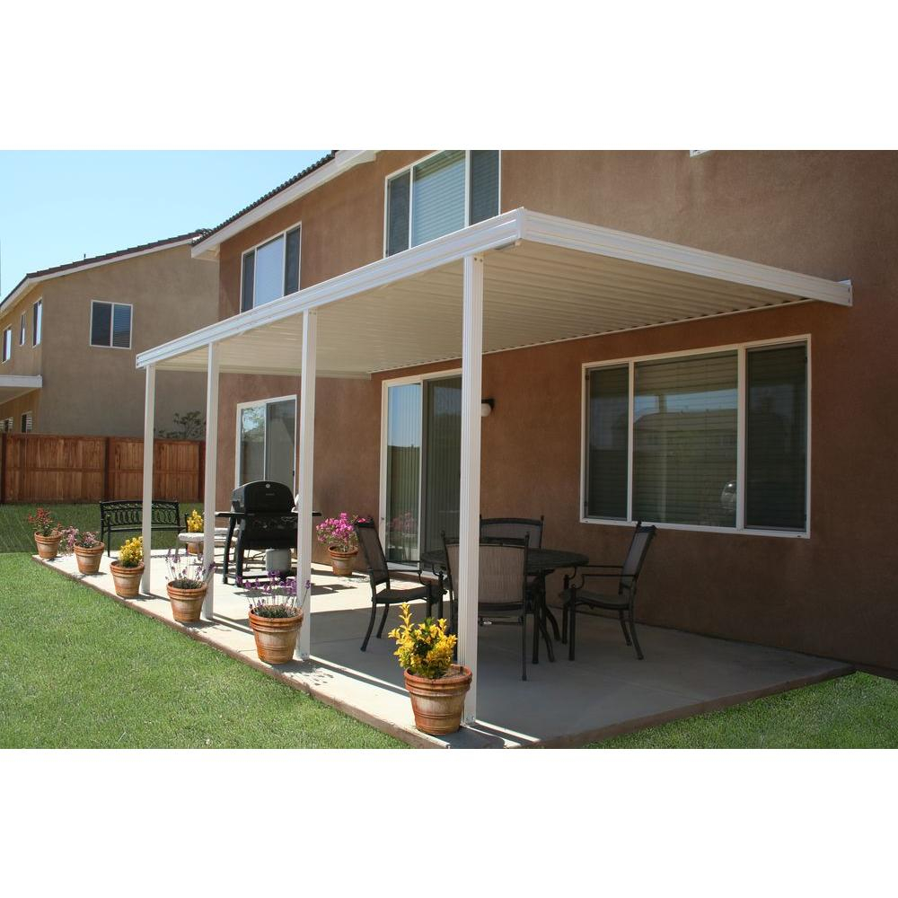 Integra 20 Ft X 8 Ft White Aluminum Attached Solid Patio Cover With 4 Posts 20 Lbs Live Load pertaining to measurements 1000 X 1000