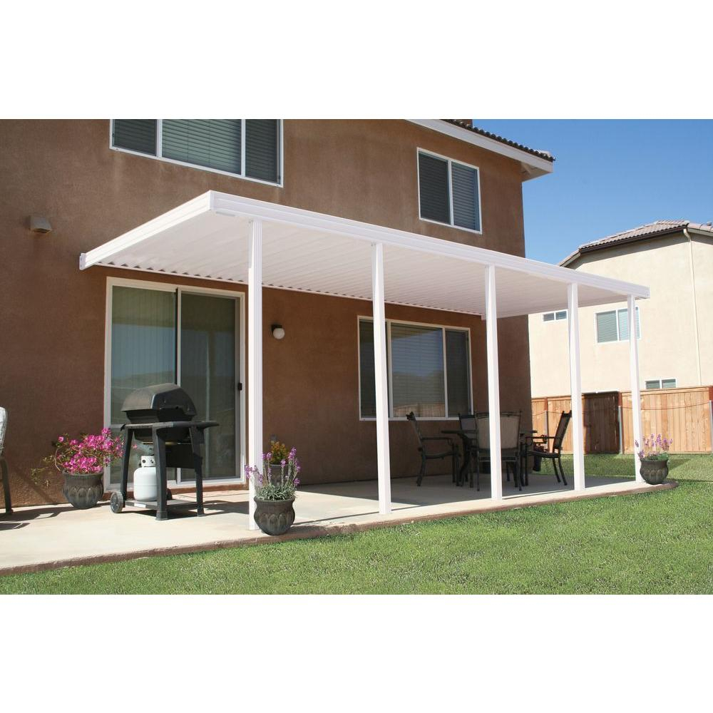 Integra 22 Ft X 10 Ft White Aluminum Attached Solid Patio Cover With 5 Posts 20 Lbs Live Load for measurements 1000 X 1000