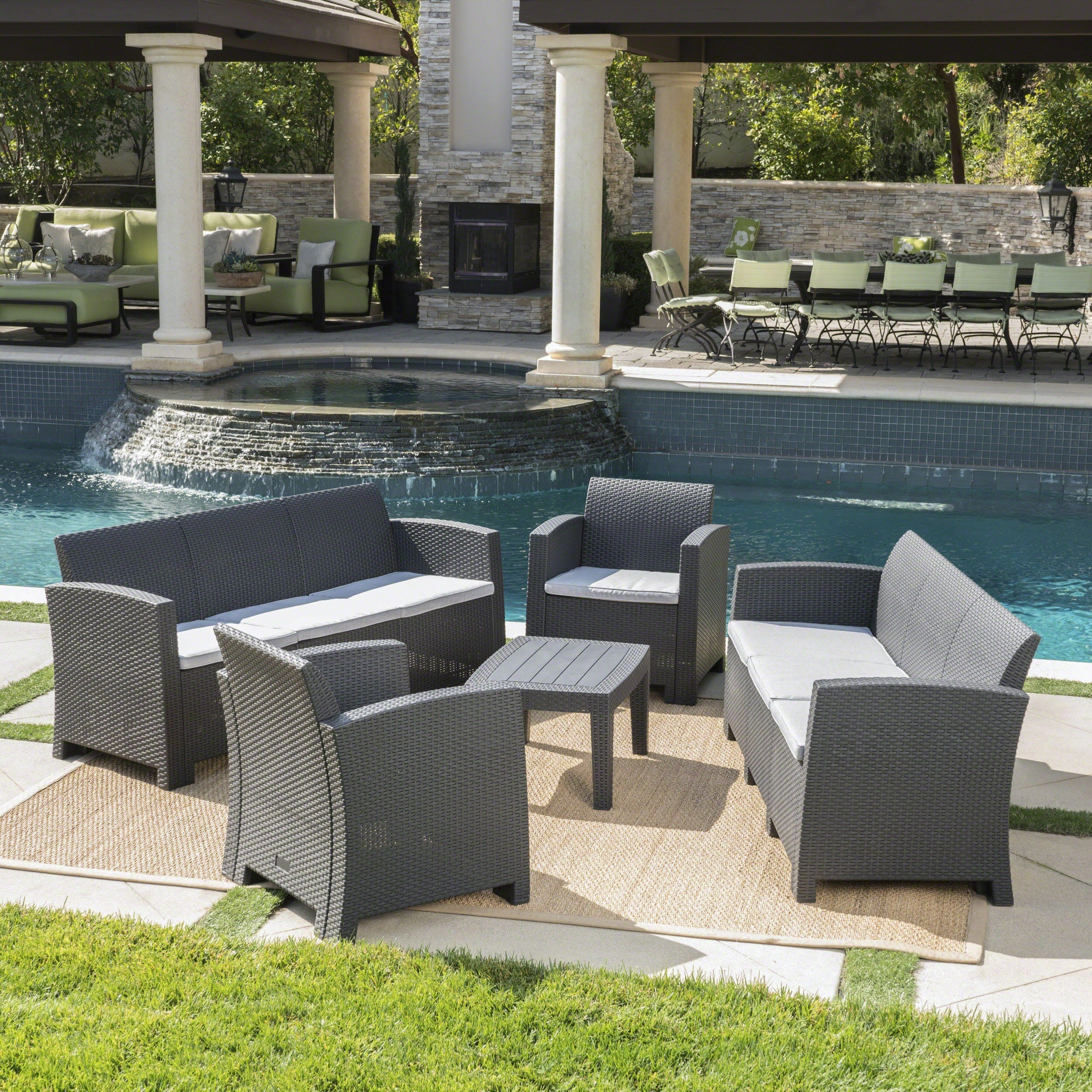 Jacksonville Outdoor 5 Piece Wicker Style Chat Set With Sofa And Cushion Christopher Knight Home within proportions 2500 X 2500