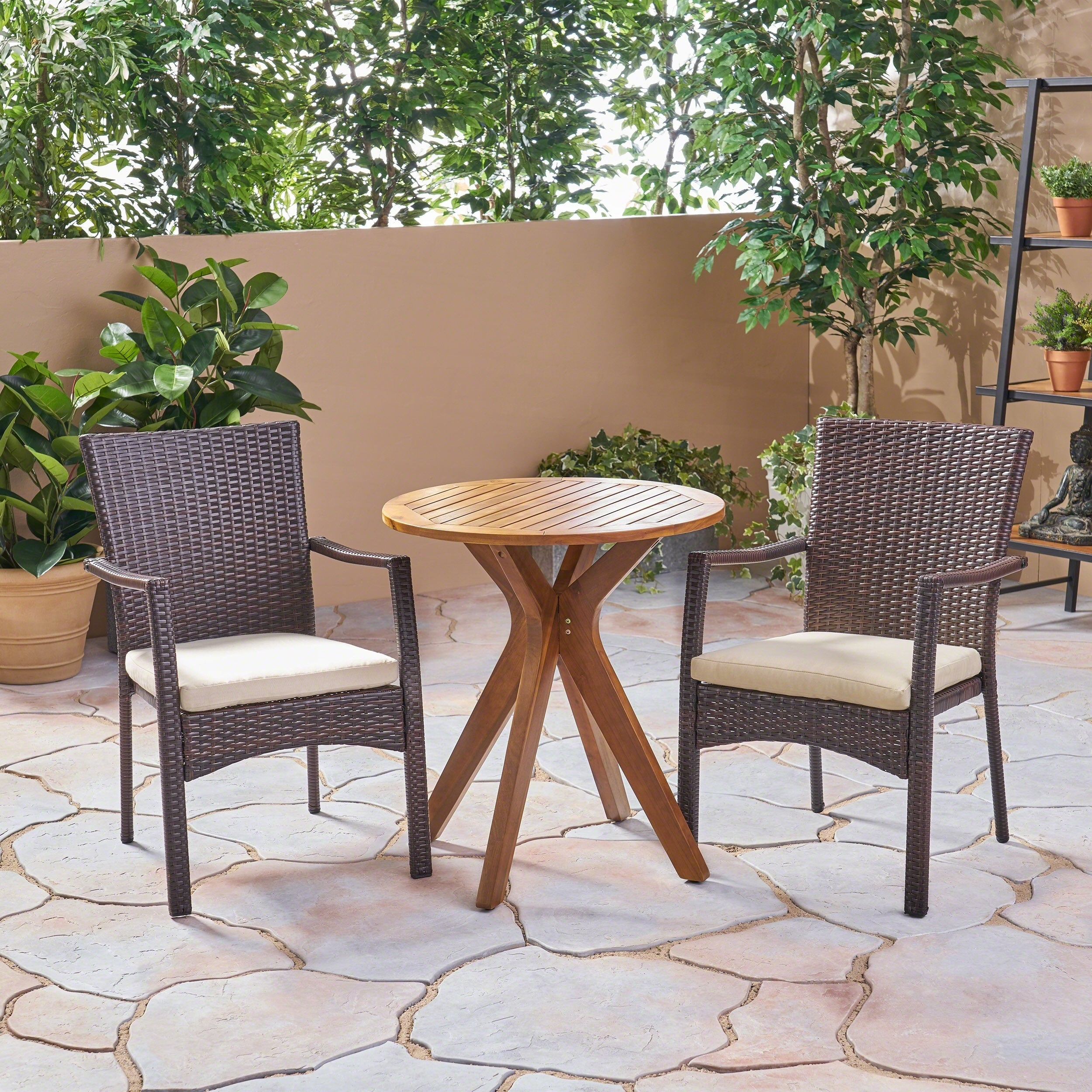 Kent Outdoor 3 Piece Acacia Wood And Wicker Bistro Set Christopher Knight Home with regard to proportions 2500 X 2500