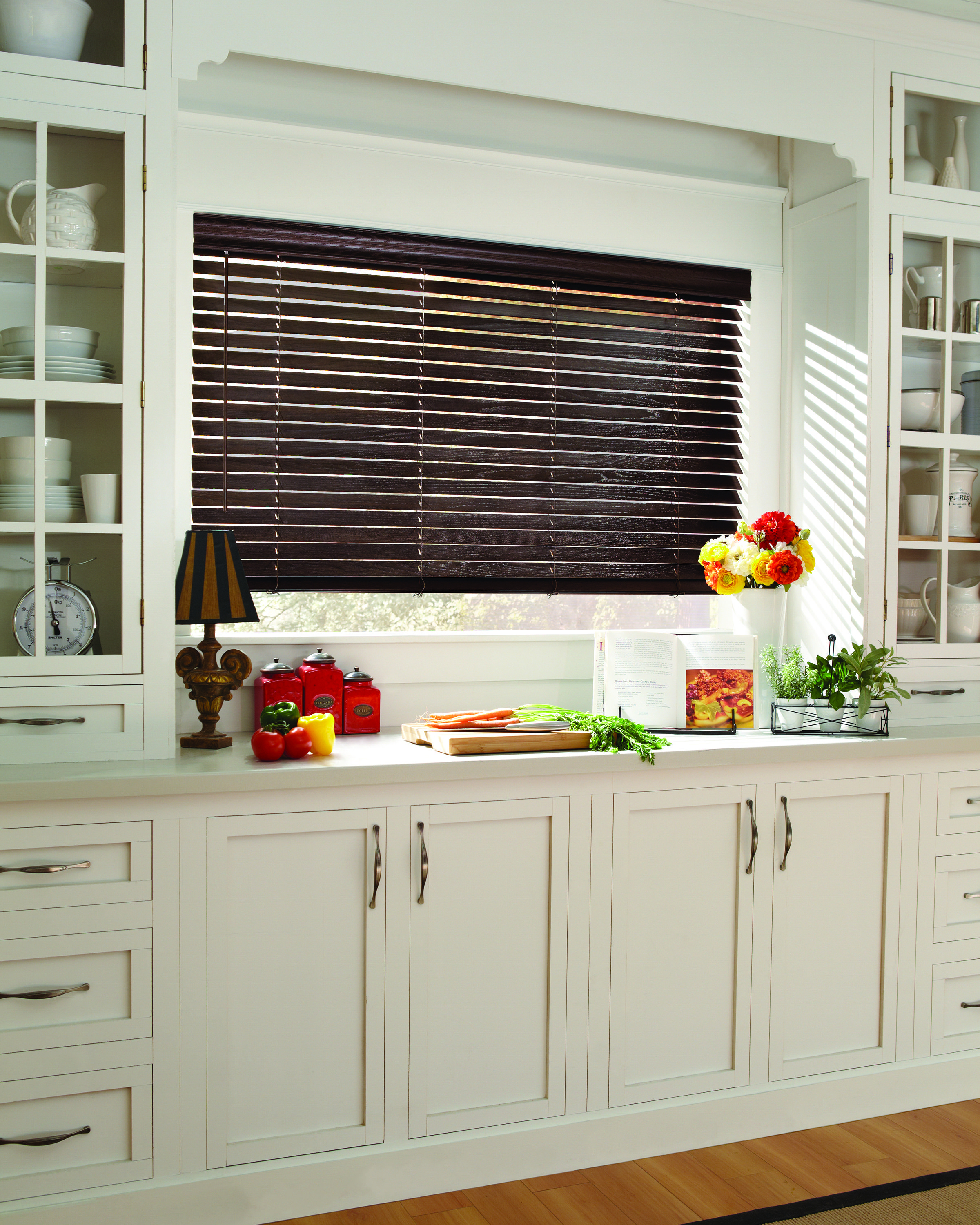 Love The Contrast Of Dark Stained Wood Blinds Against The within dimensions 2400 X 3000