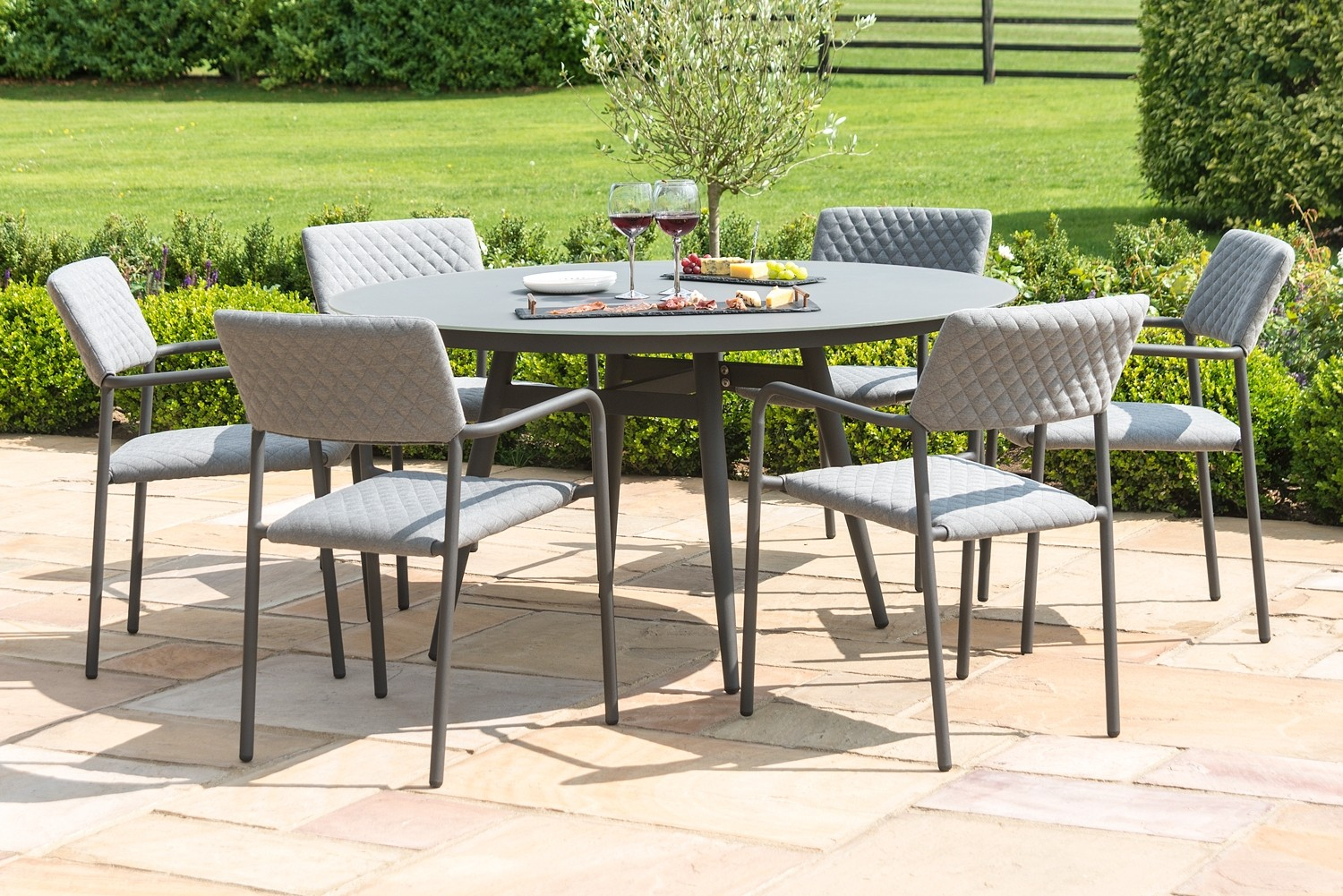 Maze Bliss 6 Seat Round Outdoor Fabric Dining Set Free Cover in dimensions 1500 X 1001