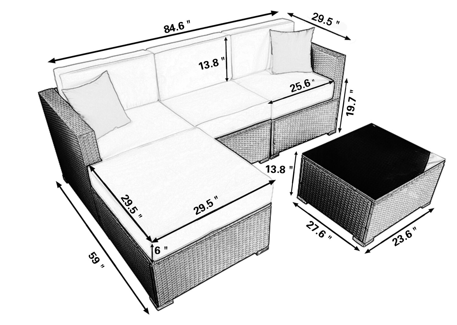 Mcombo 5pc Big Size Outdoor Furniture Luxury Patio Thick6 Cushions Black Wicker Rattan Sofa Chair Sectional 6082 5pc inside sizing 1500 X 1068