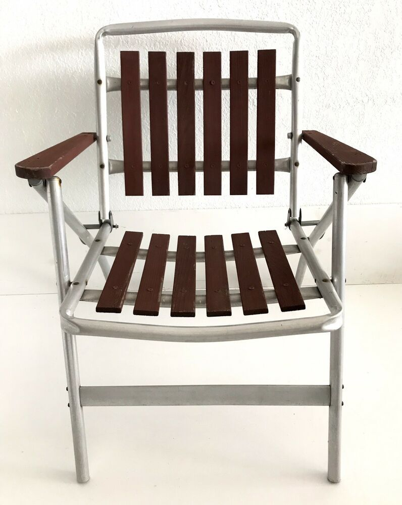 Mid Century Mcm Chair Redwood Wood Slats Vintage Aluminum with regard to sizing 796 X 1000