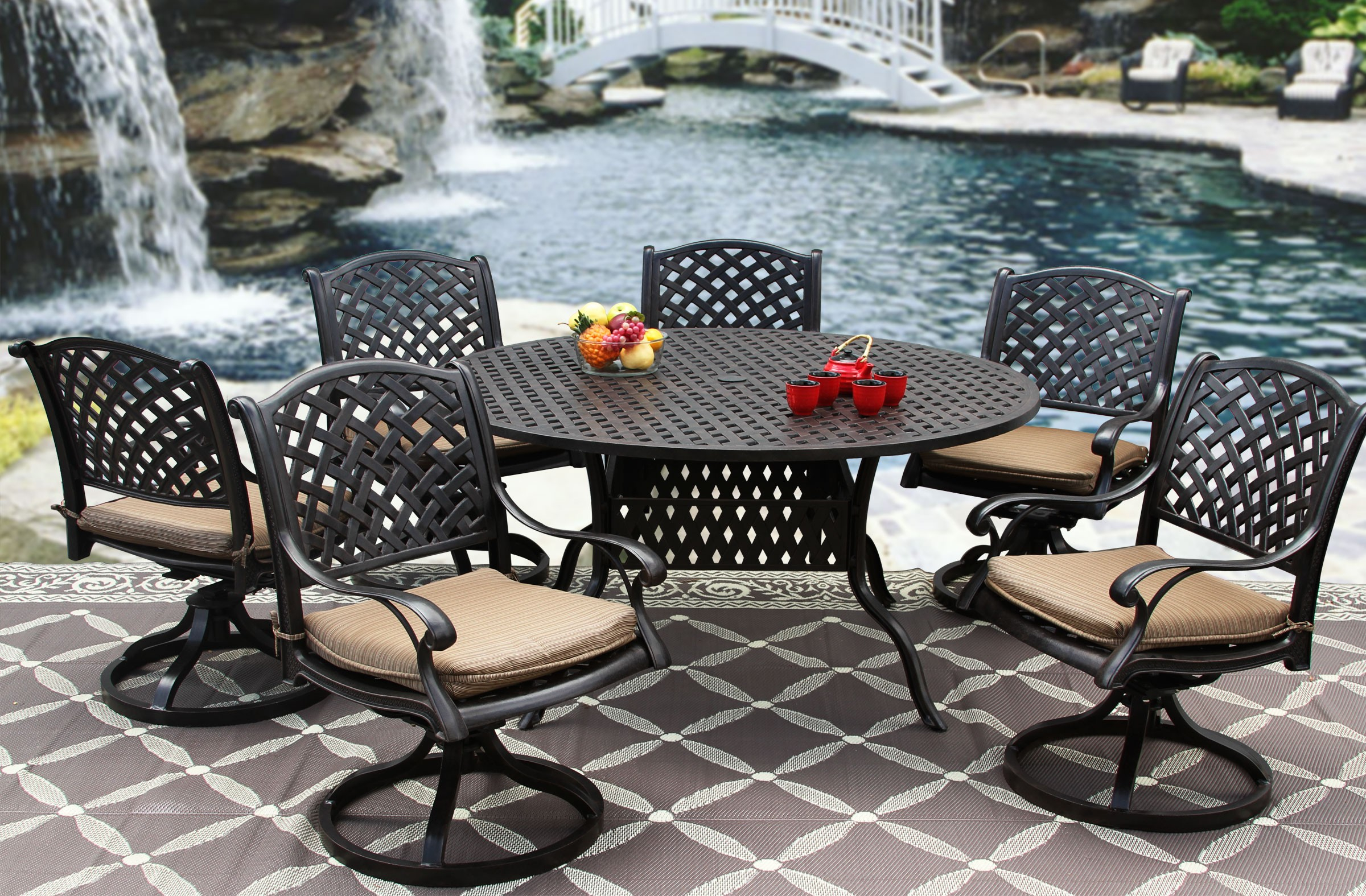 Nassau Cast Aluminum Outdoor Patio 7pc Set 60 Inch Round intended for measurements 2400 X 1575