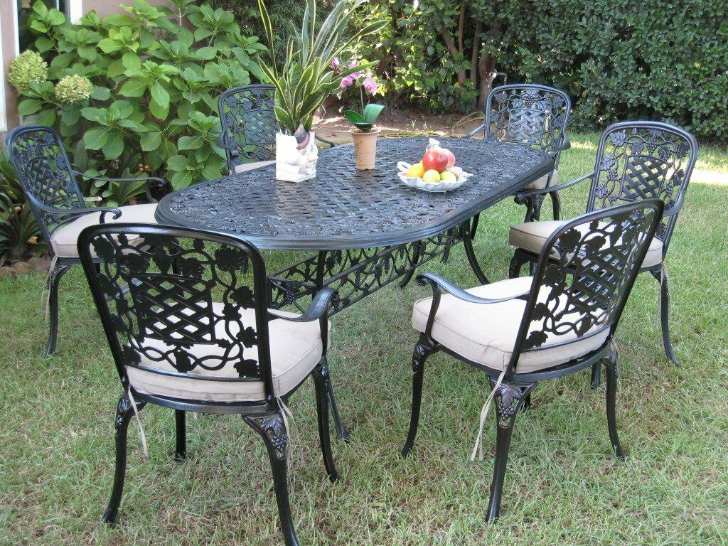 New Cast Aluminum Outdoor Patio 7 Piece Dining Set F With 6 Arm Chairs Cbmpatio regarding size 1024 X 768