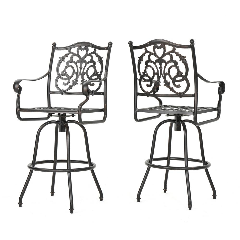 Noble House Casselberry Swivel Aluminum Outdoor Bar Stool 2 Pack with measurements 1000 X 1000