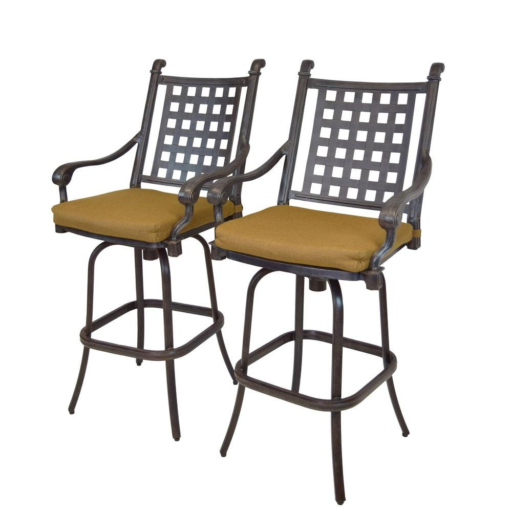 Oakland Living Cast Aluminum Motion Patio Bar Stool With Sunbrella Cushions 2 Pack regarding sizing 1000 X 1000