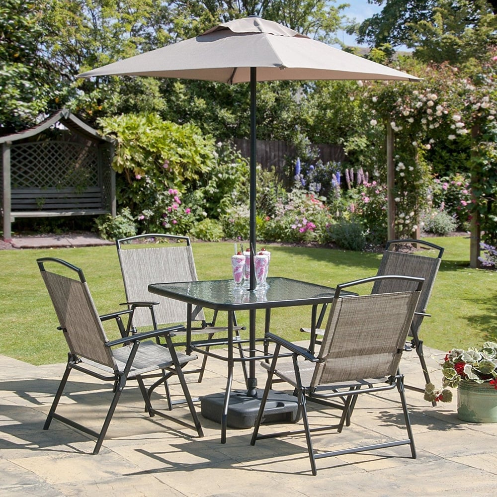Oasis Patio Set Outdoor Garden Furniture 7 Piece Folding Chairs Table Parasol for proportions 1000 X 1000