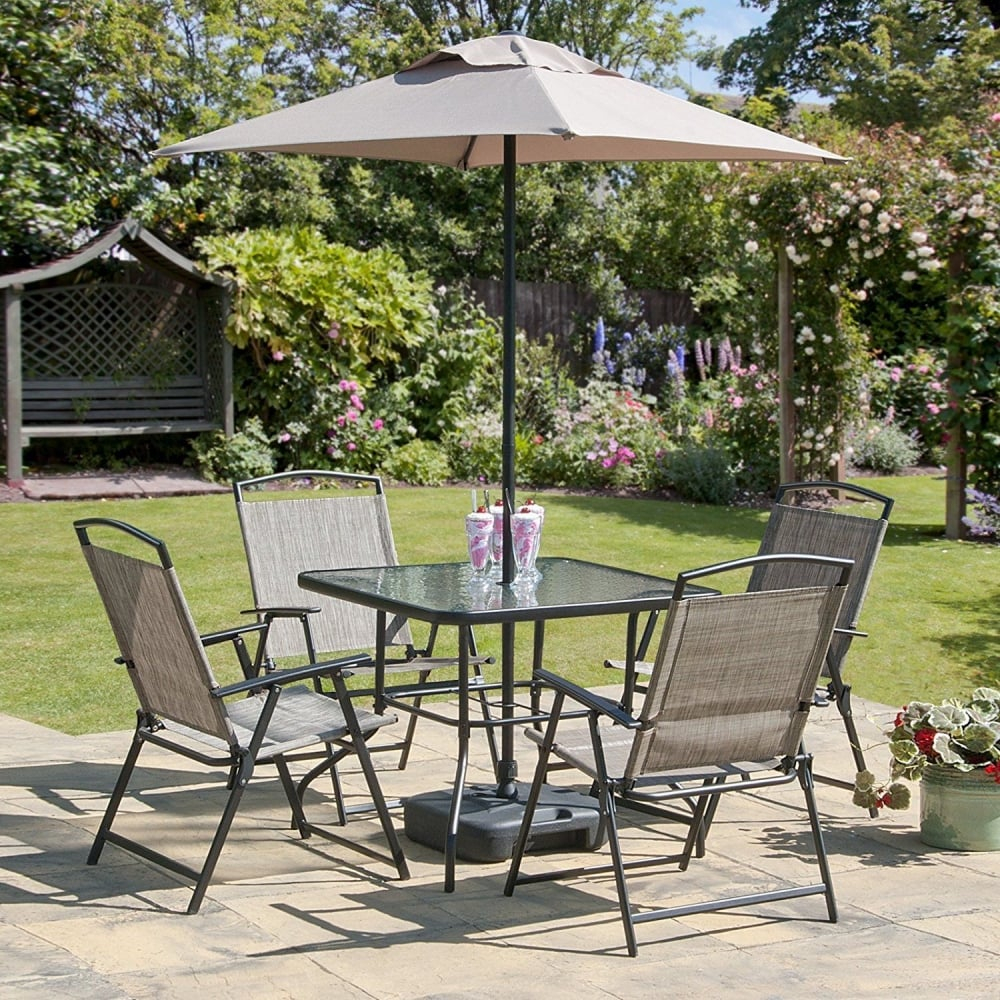 Oasis Patio Set Outdoor Garden Furniture 7 Piece Folding Chairs Table Parasol within dimensions 1000 X 1000