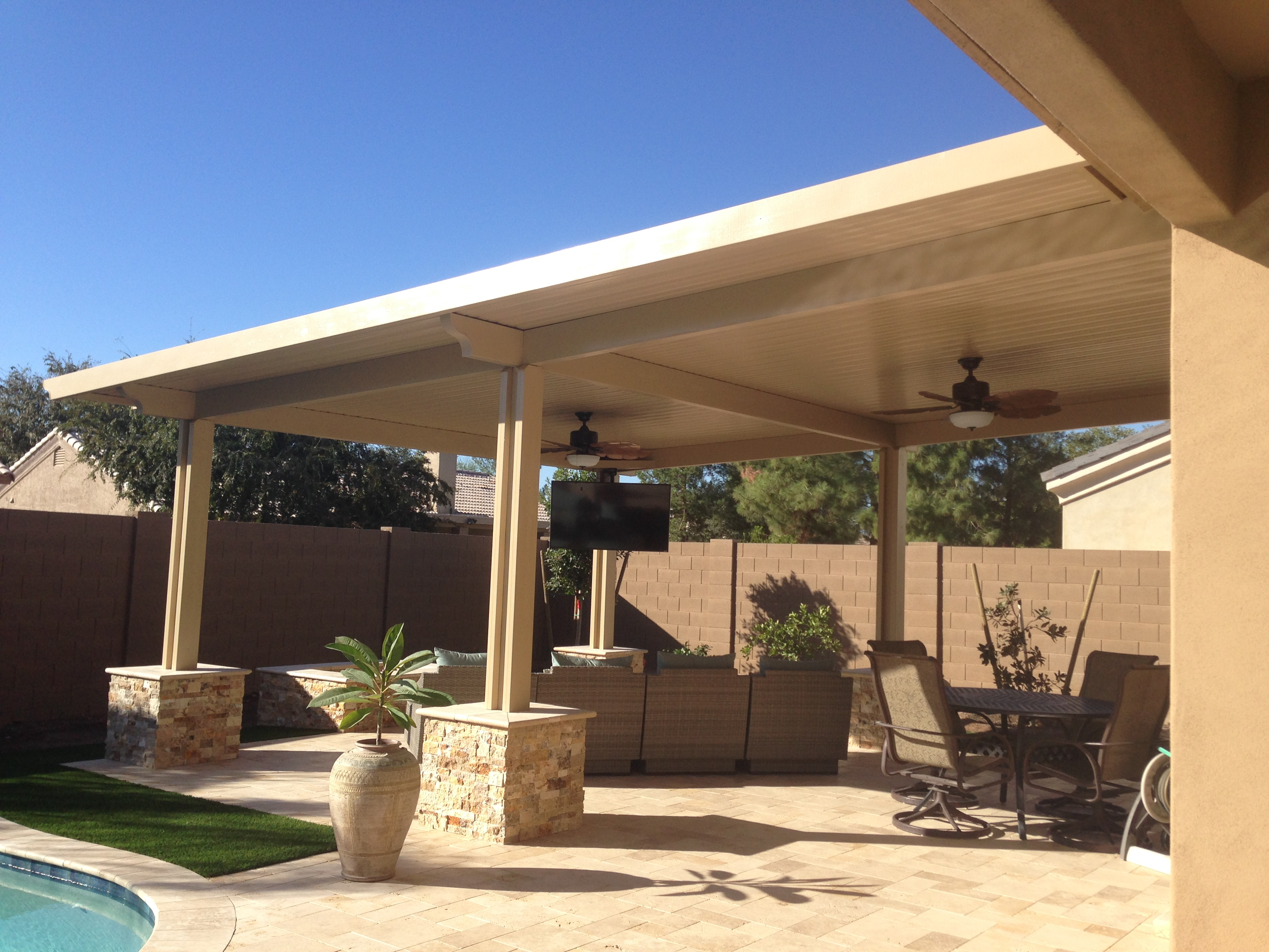 Outdoor Dining And Tv Area With Alumawood Patio Cover throughout sizing 3264 X 2448