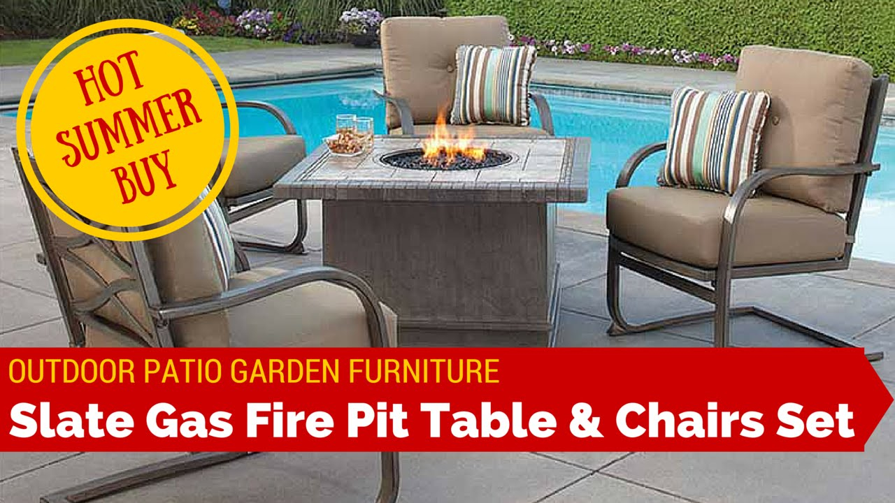 Outdoor Garden Patio Slate Fire Pit Heater Table Chairs Furniture Set Sunbrella Cushion Covers with sizing 1280 X 720