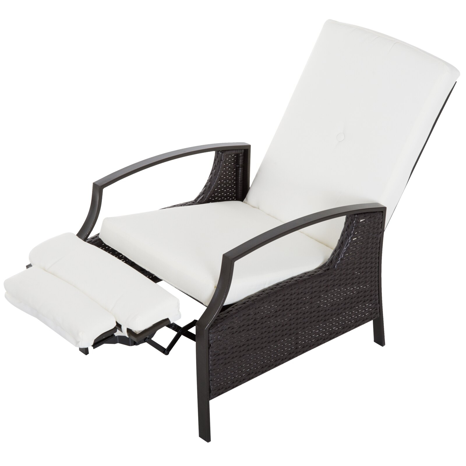 Outsunny Outdoor Wicker Patio Adjustable Reclining Lounge Chair Dark Browncream White with regard to size 1600 X 1600