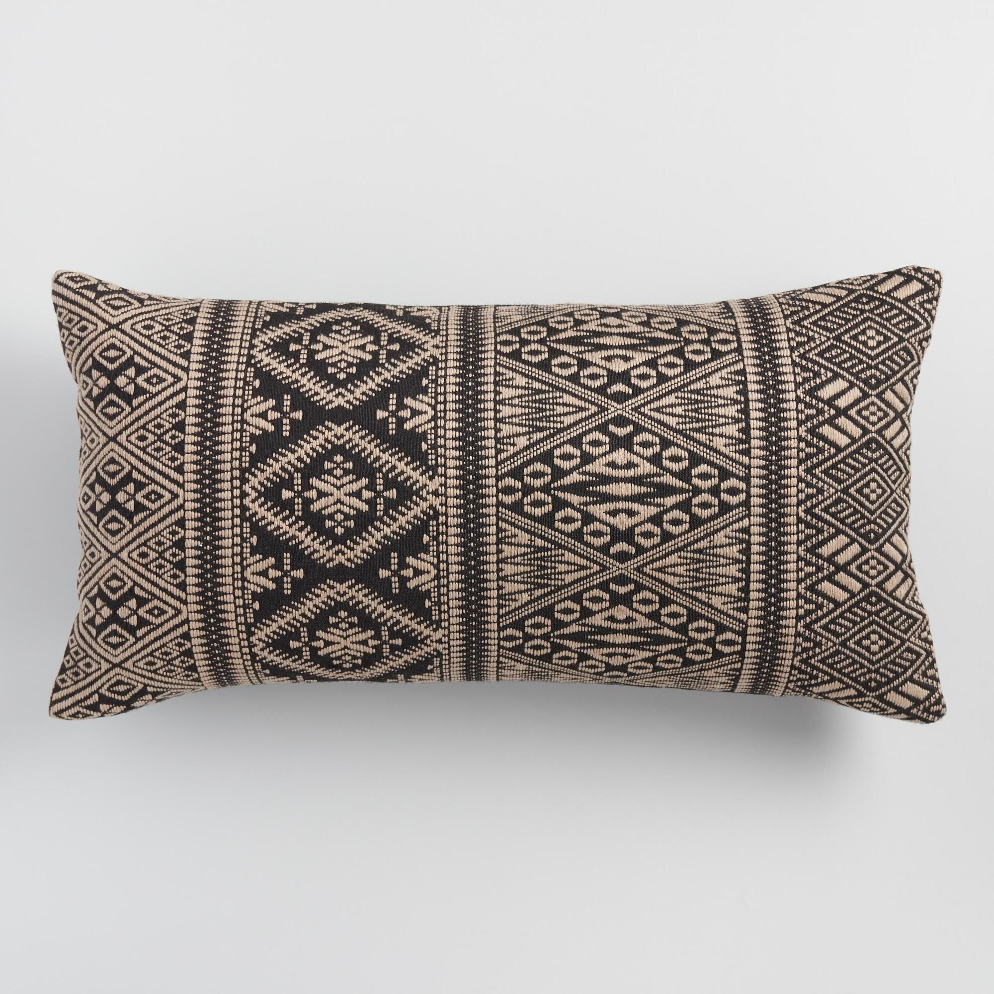 Oversized Black Jacquard Indoor Outdoor Patio Lumbar Pillow pertaining to proportions 2000 X 2000