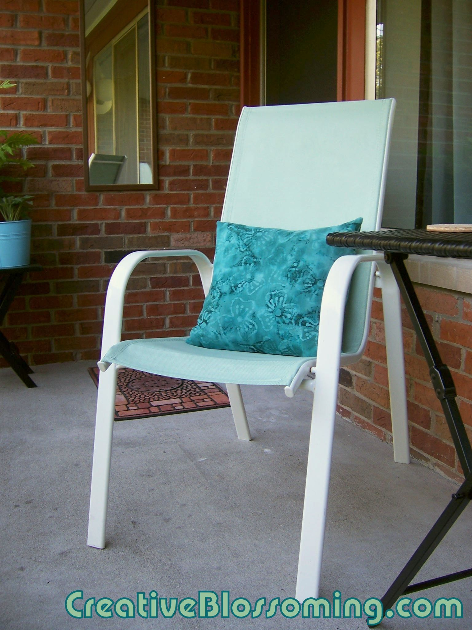Painted Patio Sling Chair In Mint Green Jade With Batik Teal with sizing 1536 X 2048