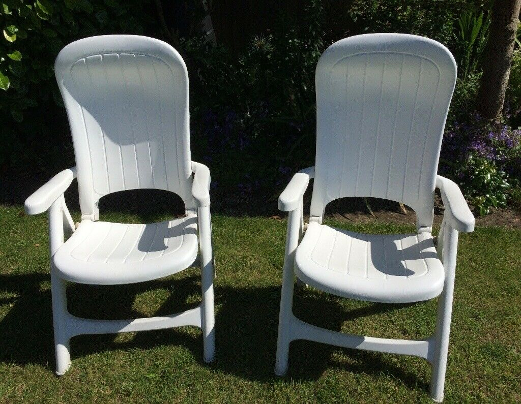 Pair Of White Reclining Patio Chairs In Ipswich Suffolk Gumtree inside sizing 1024 X 795