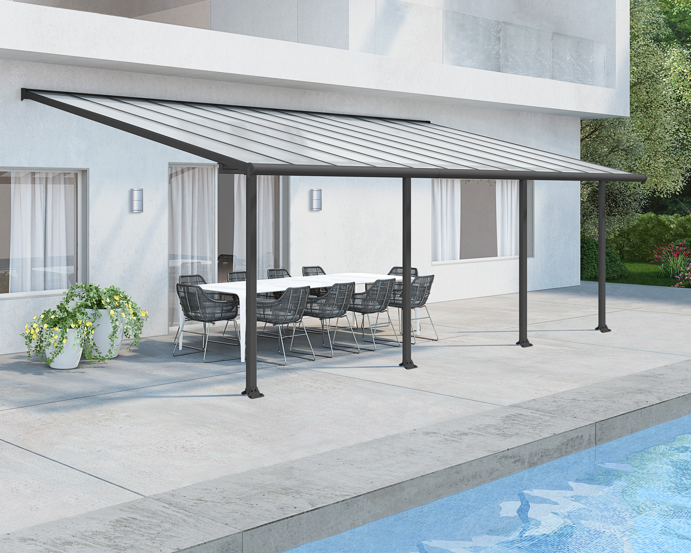 Palram Olympia Patio Cover 3 X 73m Grey Clear within size 2836 X 2270