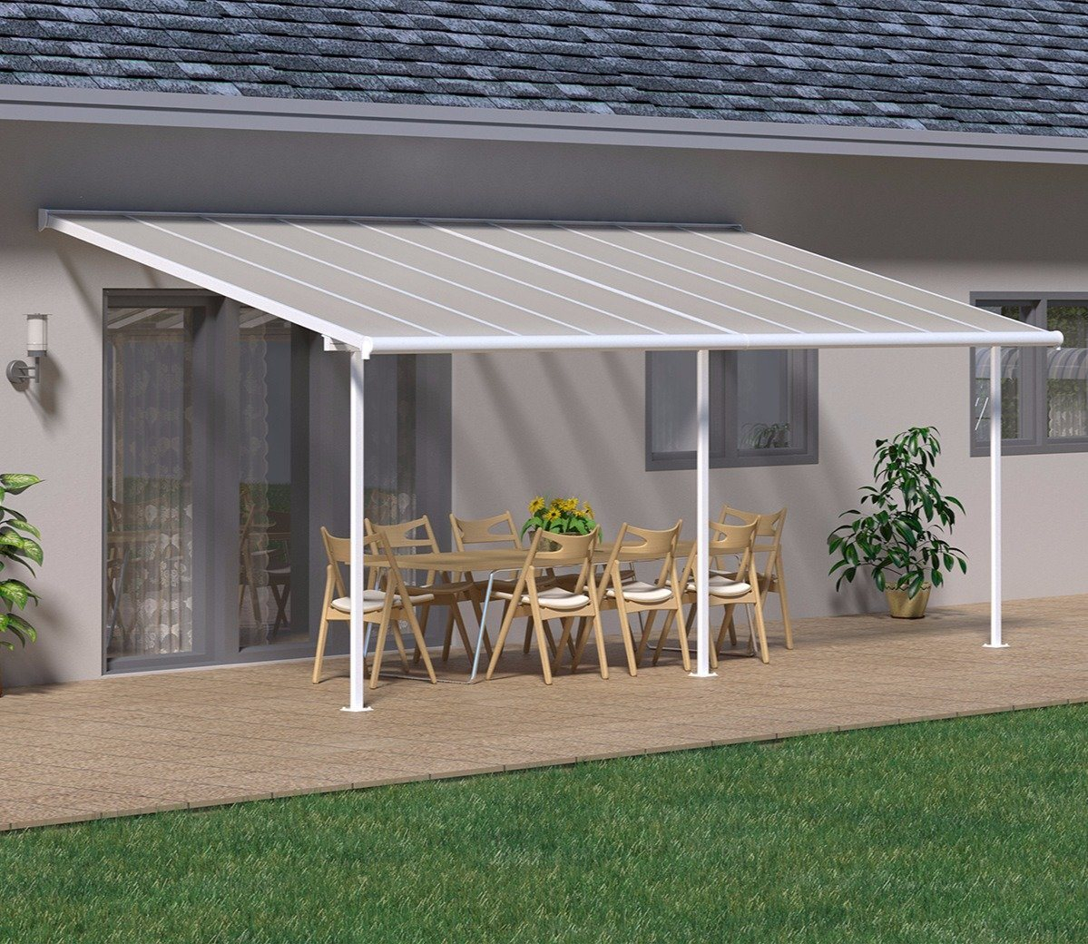 Palram Sierra 20 X 9 Ft White Patio Cover throughout size 1199 X 1040