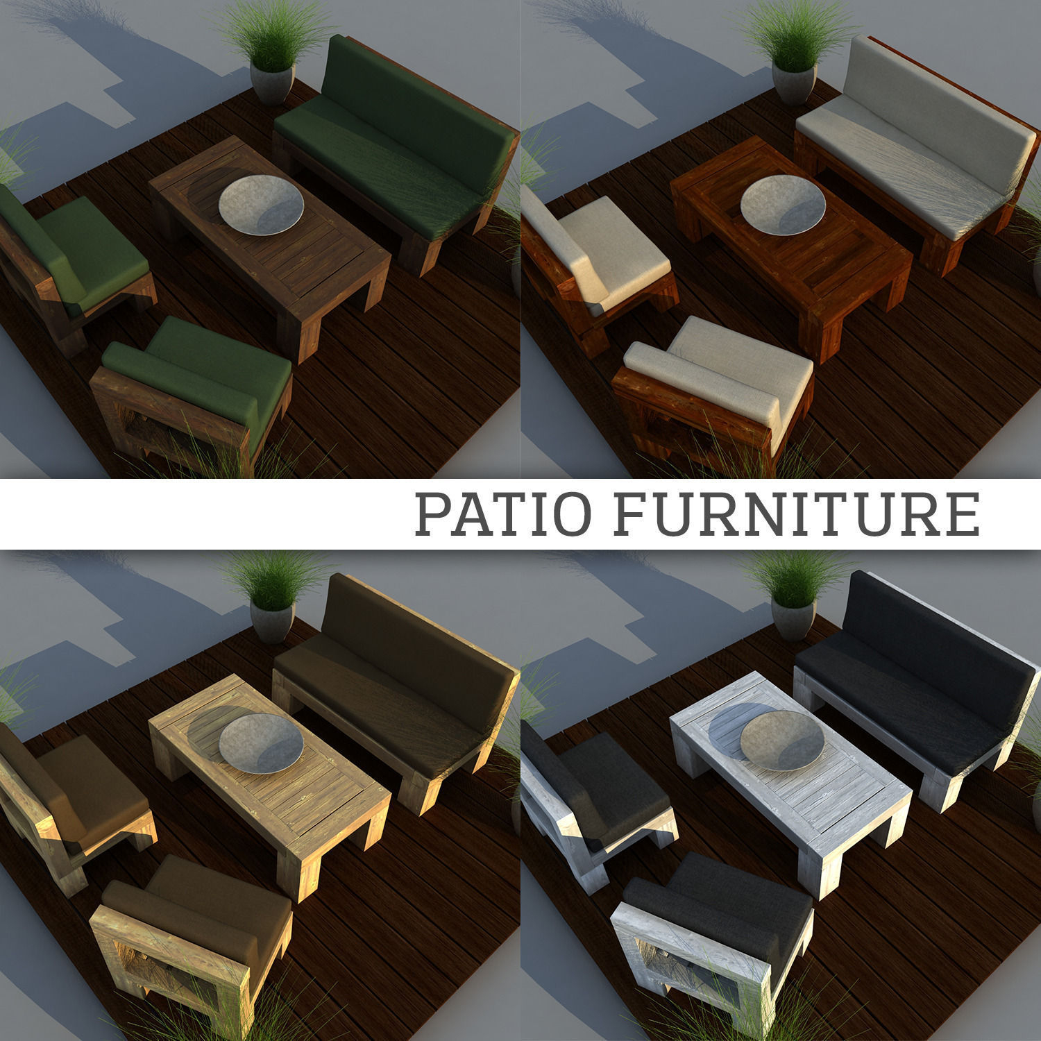 Patio Furniture 3d Model with measurements 1500 X 1500