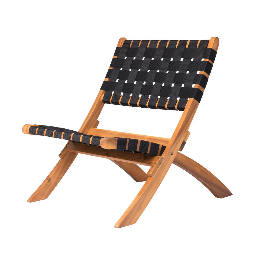 Patio Sense Sava Foldable Wood Outdoor Natural Black Web Lounge Chair within sizing 1000 X 1000