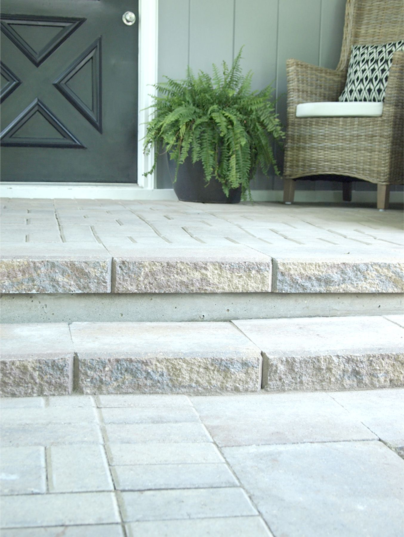 Paver Patio And Steps To Cover An Old Concrete Slab Front intended for size 1354 X 1800