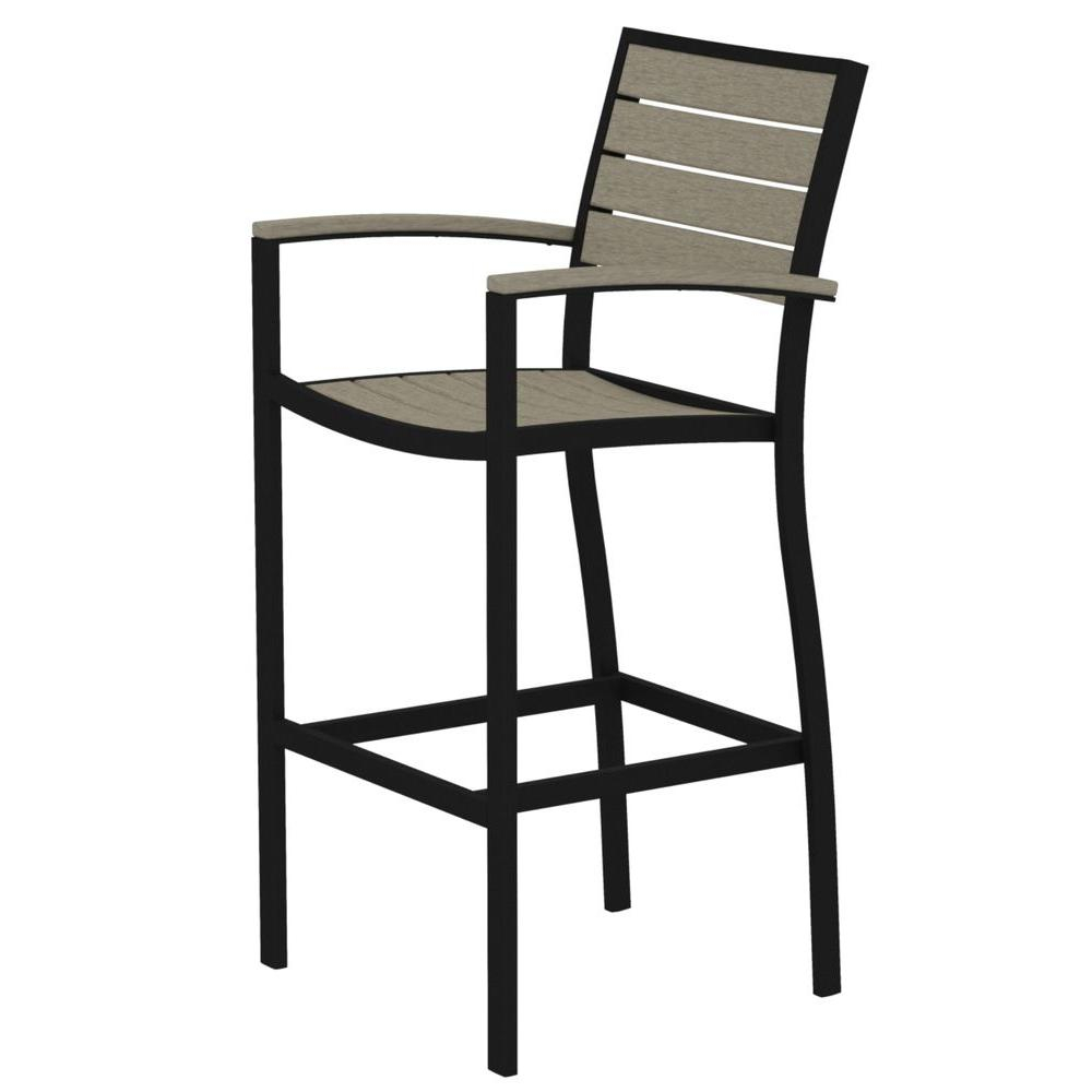 Polywood Euro Textured Black All Weather Aluminumplastic Outdoor Bar Arm Chair In Sand inside proportions 1000 X 1000