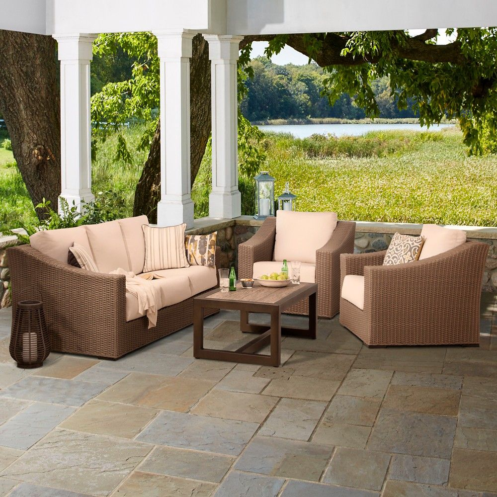 Premium Edgewood 4 Piece Wicker Patio Conversation Set within proportions 1000 X 1000