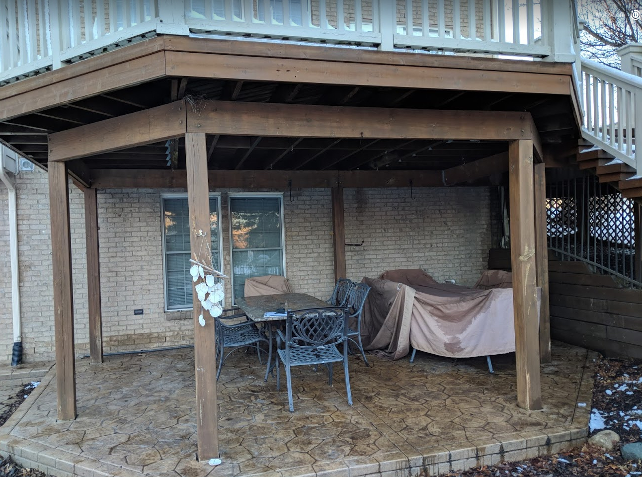 Pulling Up Buried Deck Posts Surrounded Stamped Concrete throughout dimensions 1292 X 960