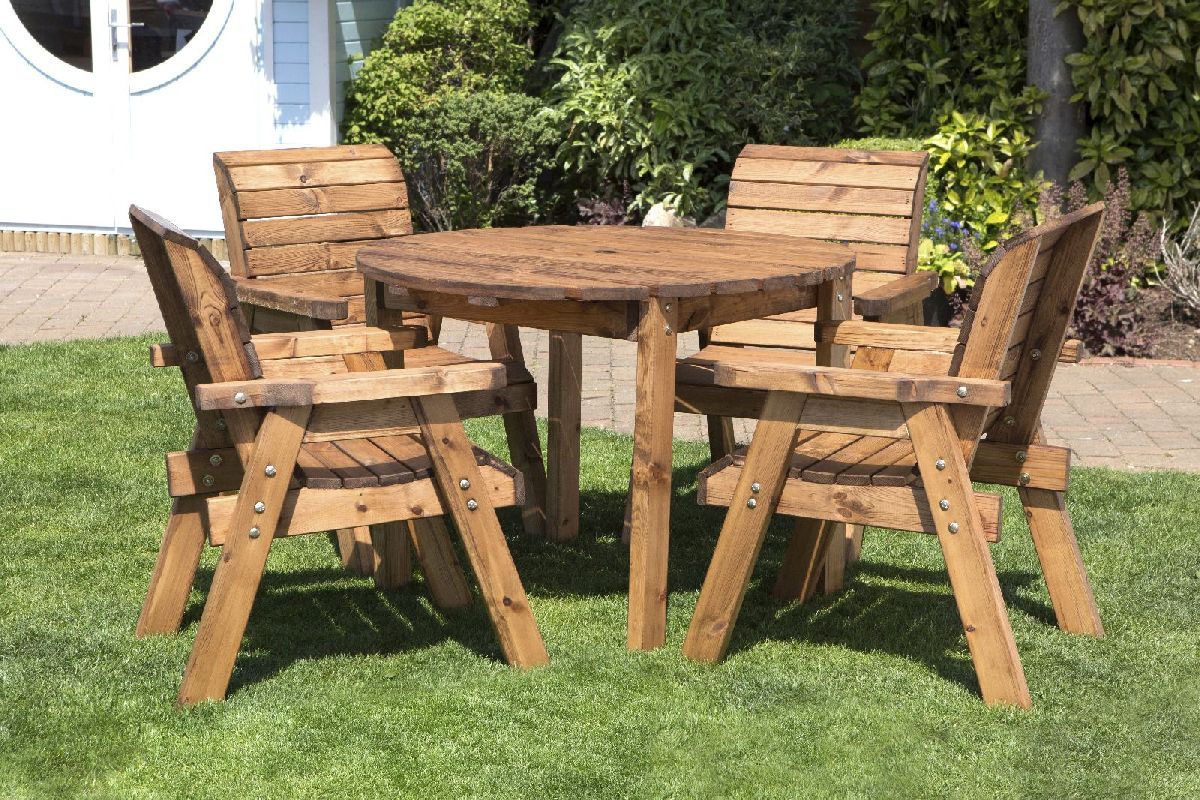 Round Wooden Garden Table And 4 Chairs Dining Set Solid Wood Outdoor Patio Decking Furniture inside dimensions 1200 X 800