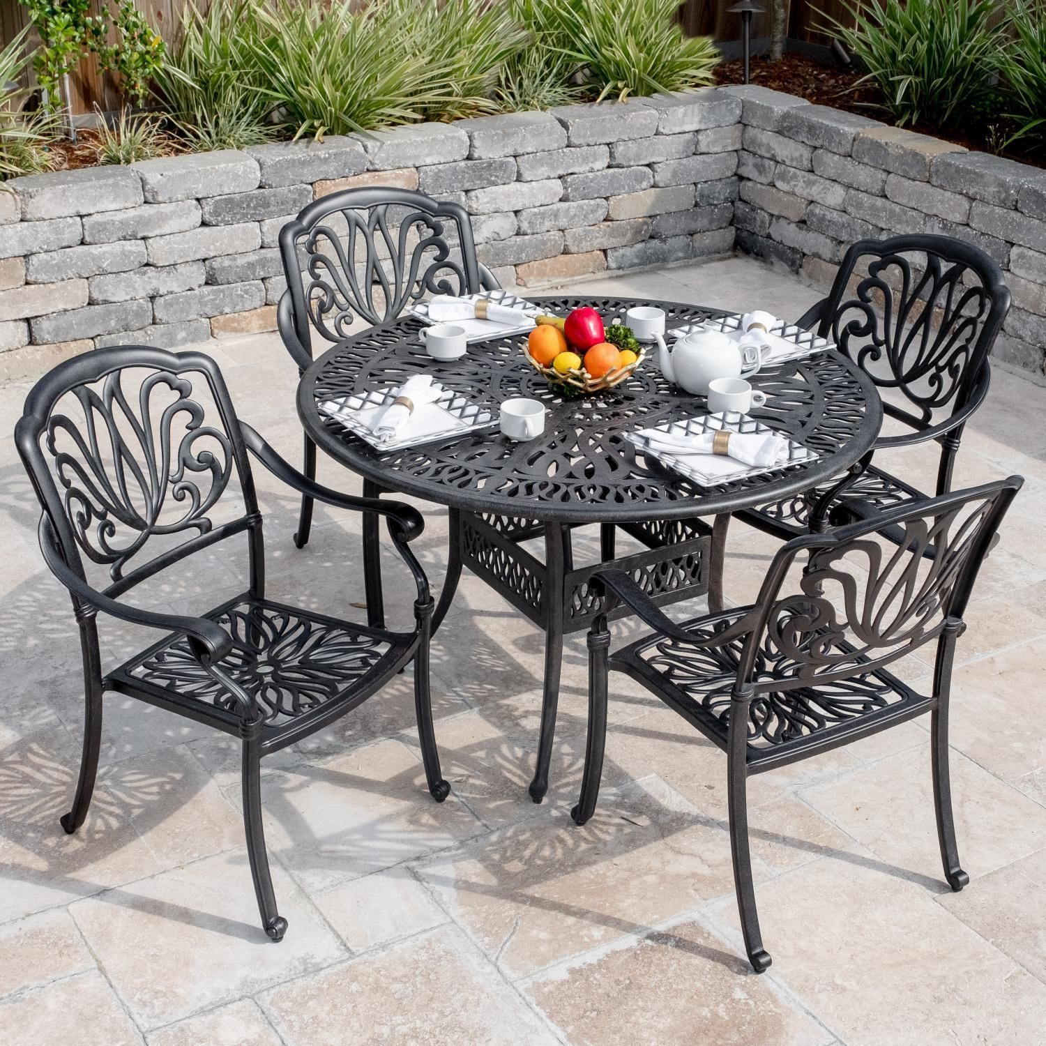 Roxbury 5 Piece Cast Aluminum Patio Dining Set W 48 Inch within dimensions 1500 X 1500